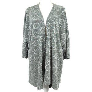LuLaRoe Open Front 3/4 Sleeve Cardigan Sweater Womens Size L Grey Floral